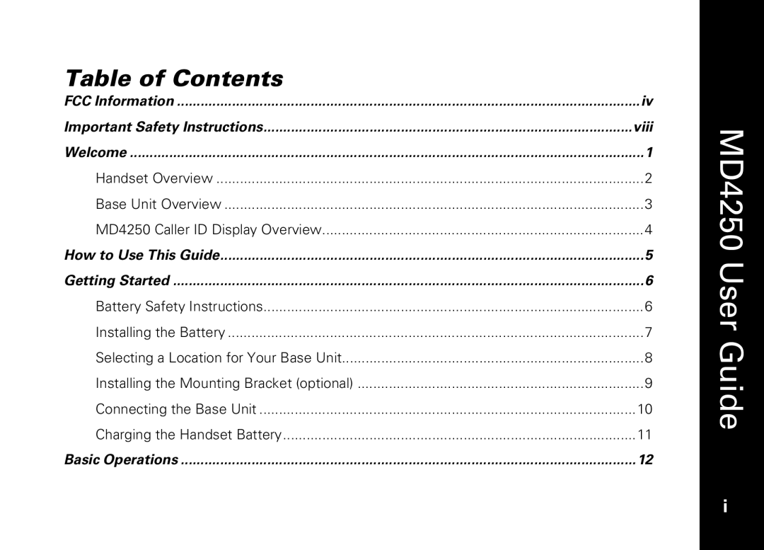 Motorola MD4250 manual Table of Contents 