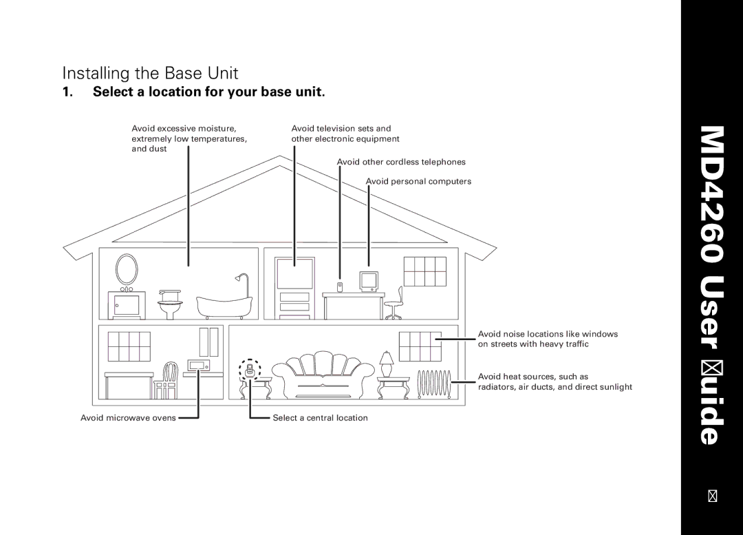 Motorola MD4260 manual Installing the Base Unit, Select a location for your base unit 