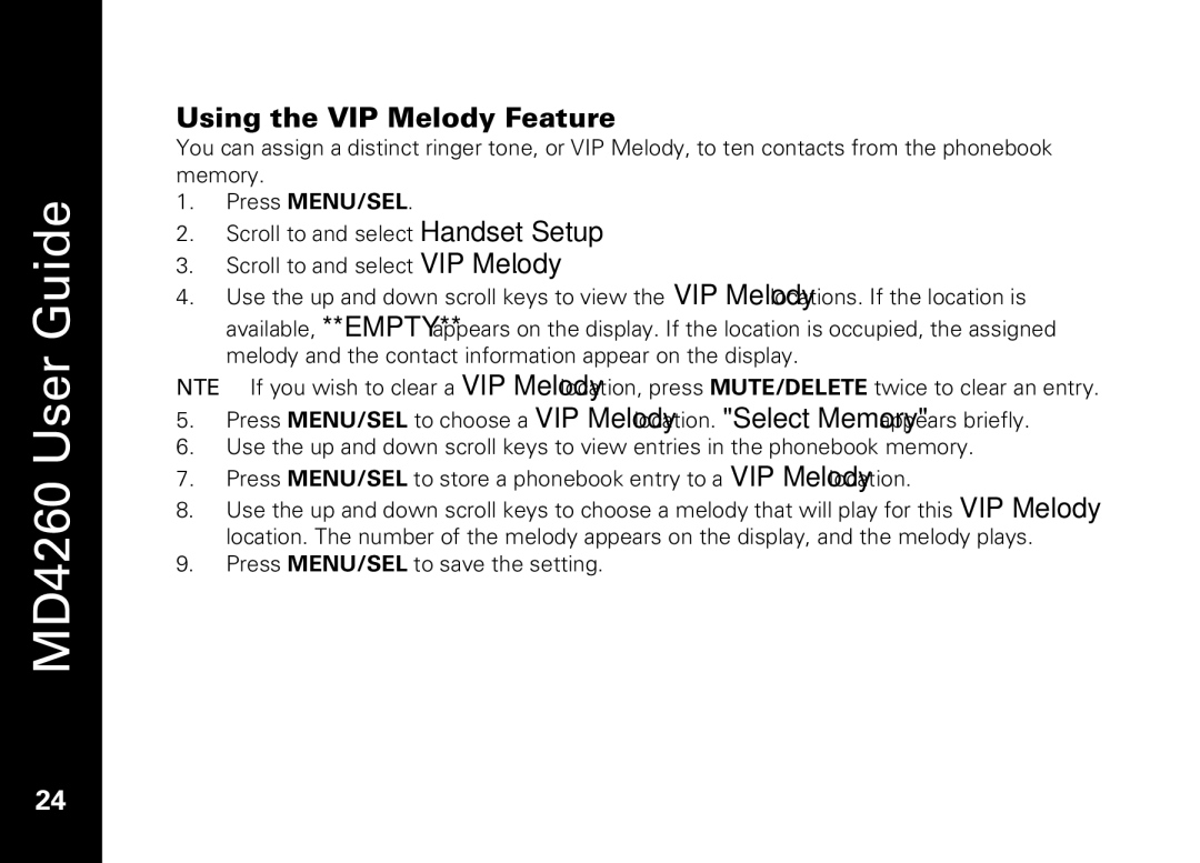 Motorola MD4260 manual Using the VIP Melody Feature 