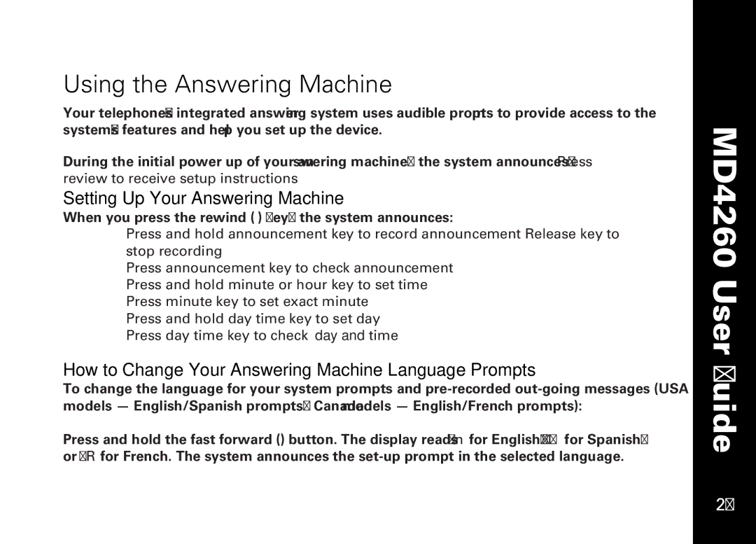 Motorola MD4260 manual Setting Up Your Answering Machine, How to Change Your Answering Machine Language Prompts 