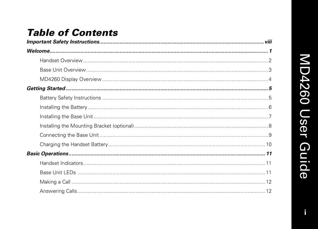 Motorola MD4260 manual Table of Contents 