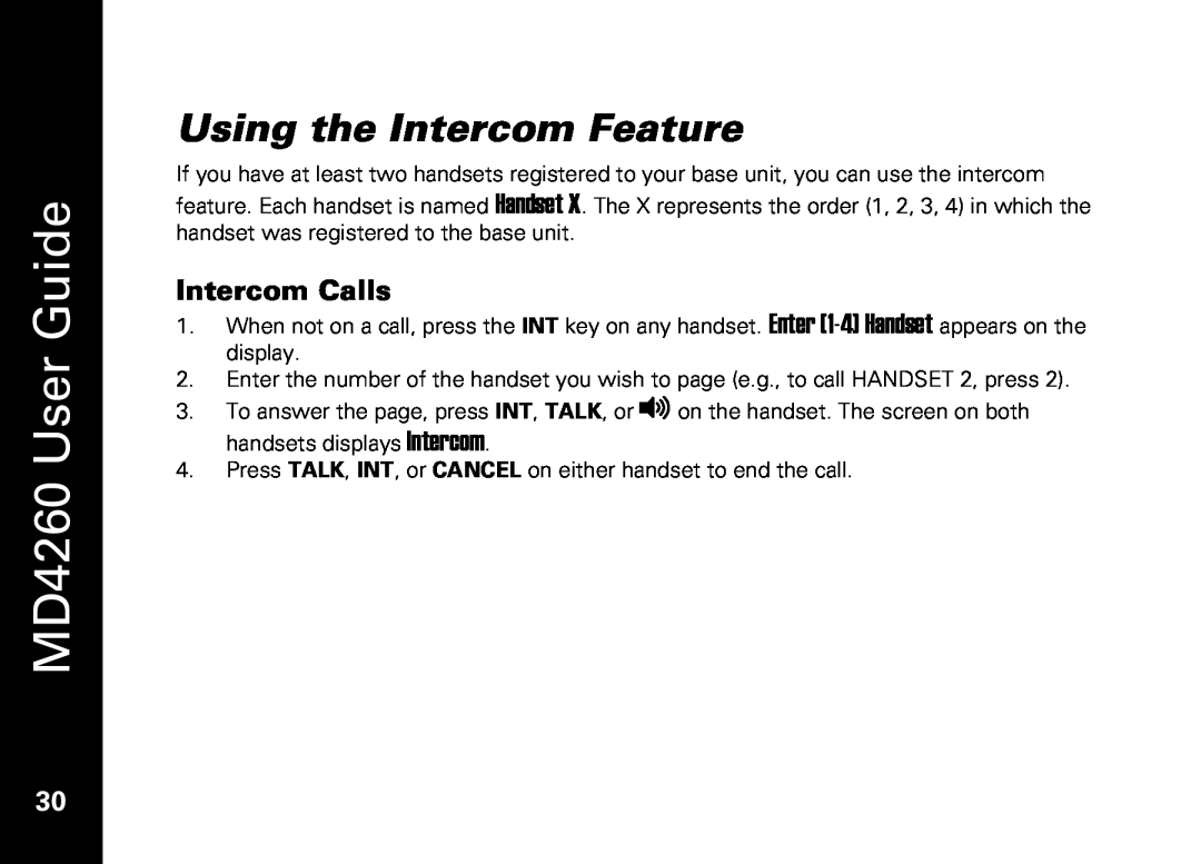 Motorola manual Using the Intercom Feature, Intercom Calls, MD4260 User Guide 