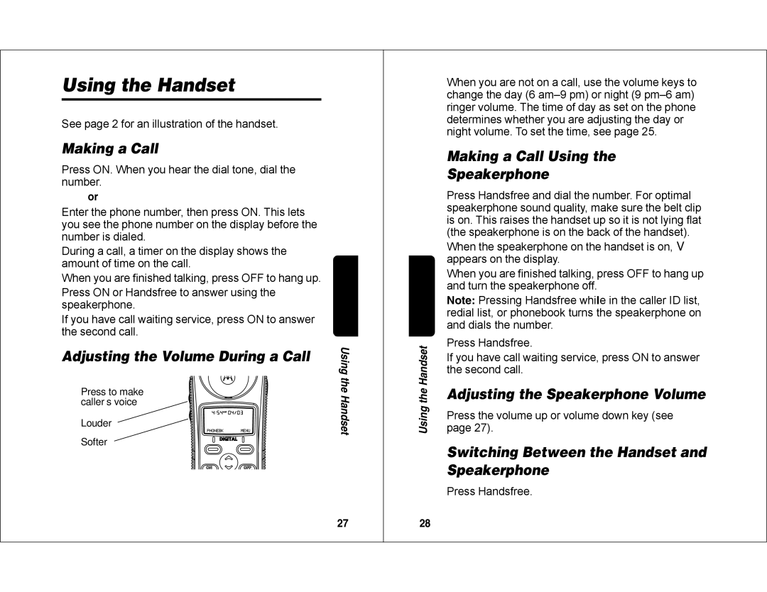 Motorola MD450 manual Using the Handset 