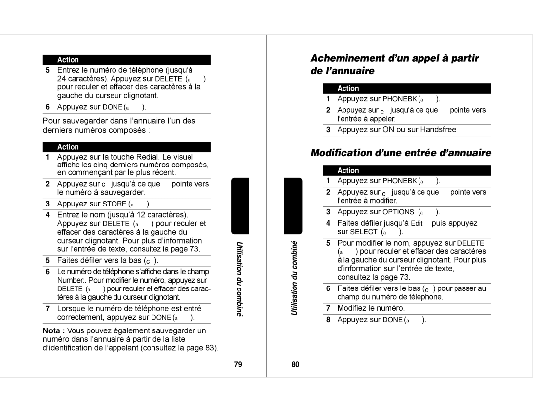 Motorola MD450 manual Acheminement d’un appel à partir de l’annuaire, Modification d’une entrée d’annuaire 