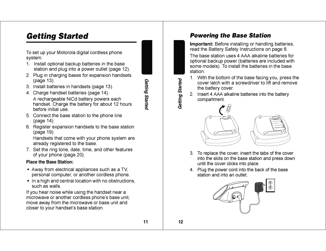 Motorola MD450 manual Getting Started, Powering the Base Station 