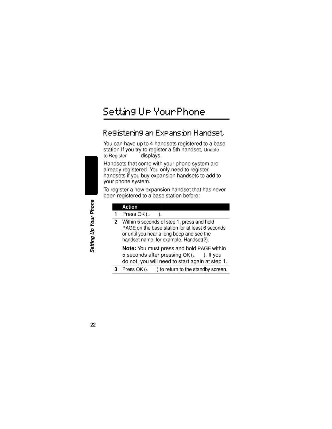 Motorola MD470 Series manual Setting Up Your Phone, Registering an Expansion Handset 