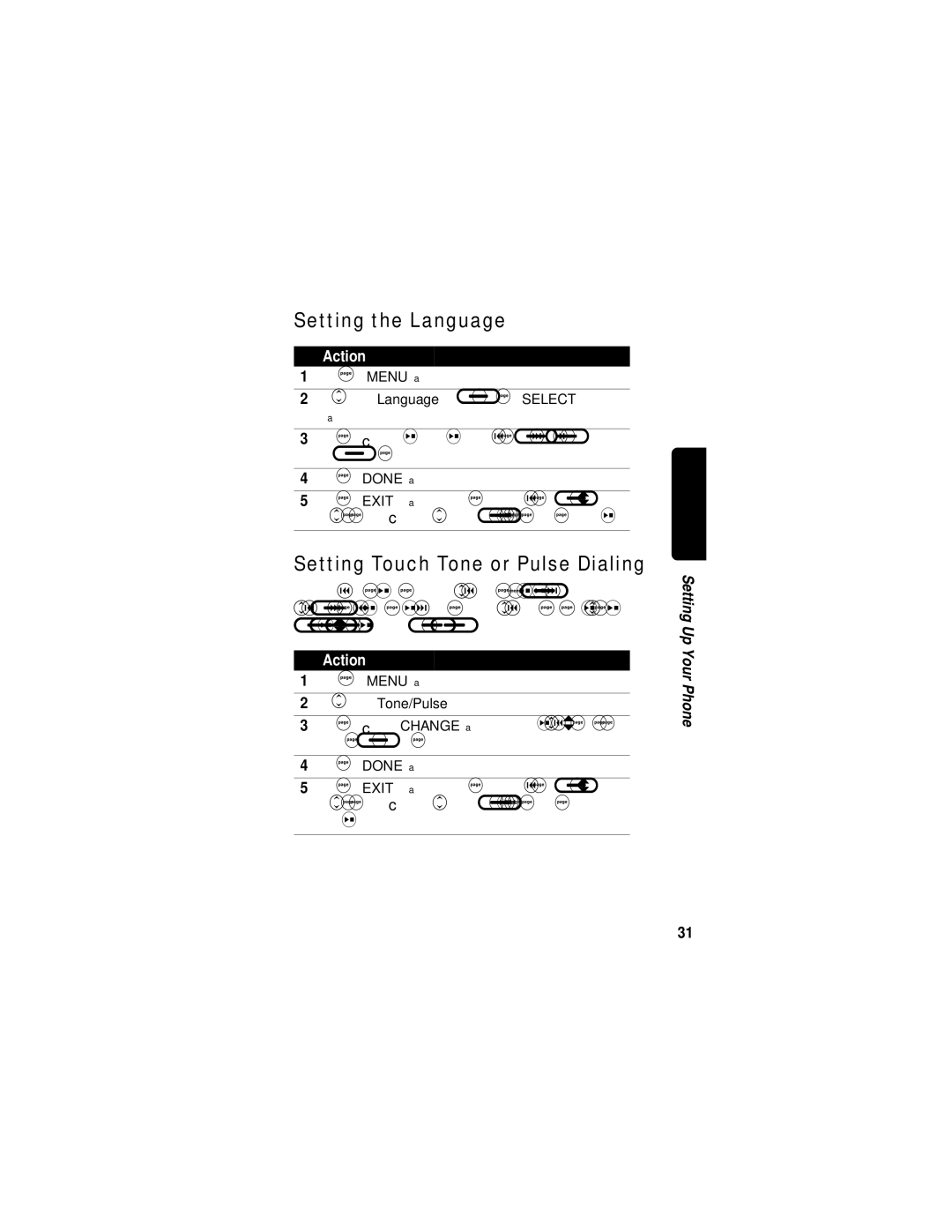 Motorola MD470 Series manual Setting the Language, Setting Touch Tone or Pulse Dialing 