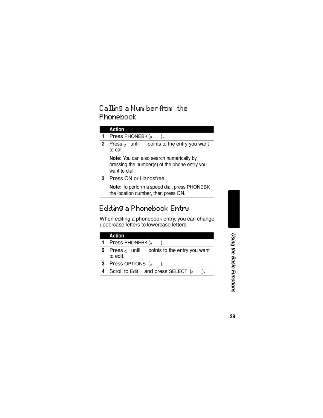 Motorola MD470 Series manual Calling a Number from the Phonebook, Editing a Phonebook Entry 