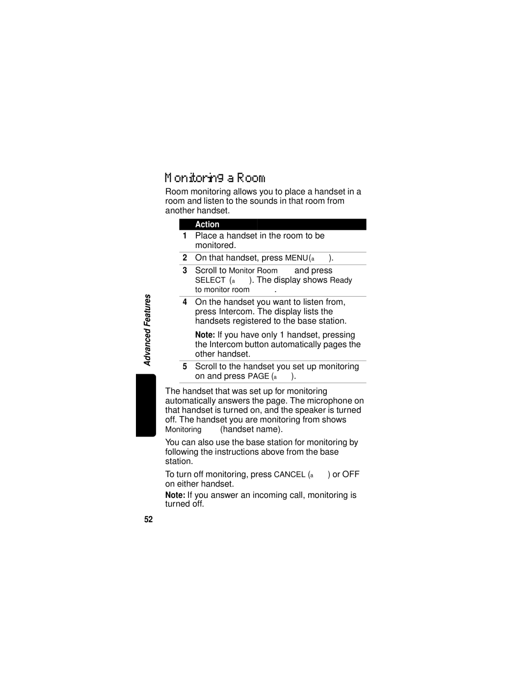 Motorola MD470 Series manual Monitoring a Room 