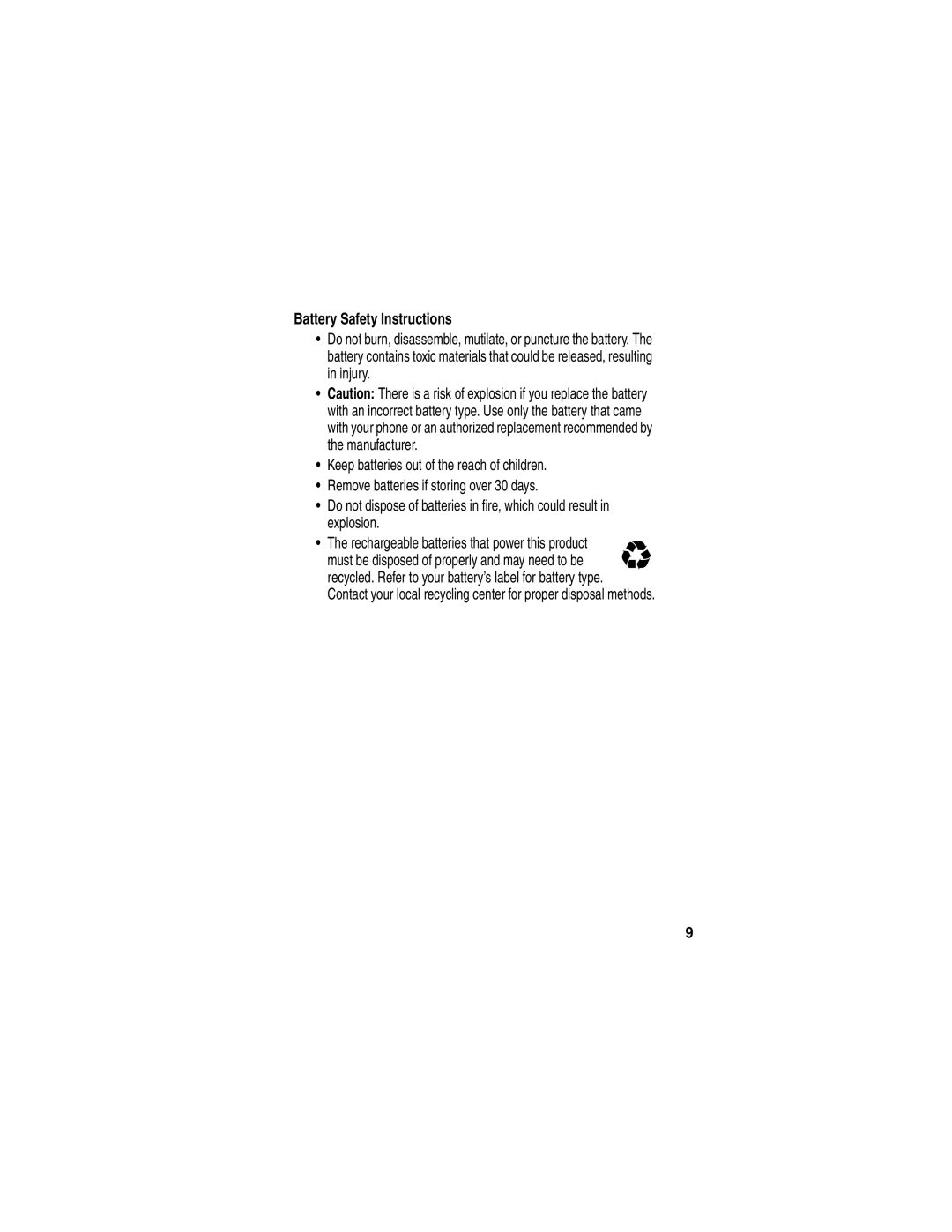 Motorola MD470 manual Battery Safety Instructions 