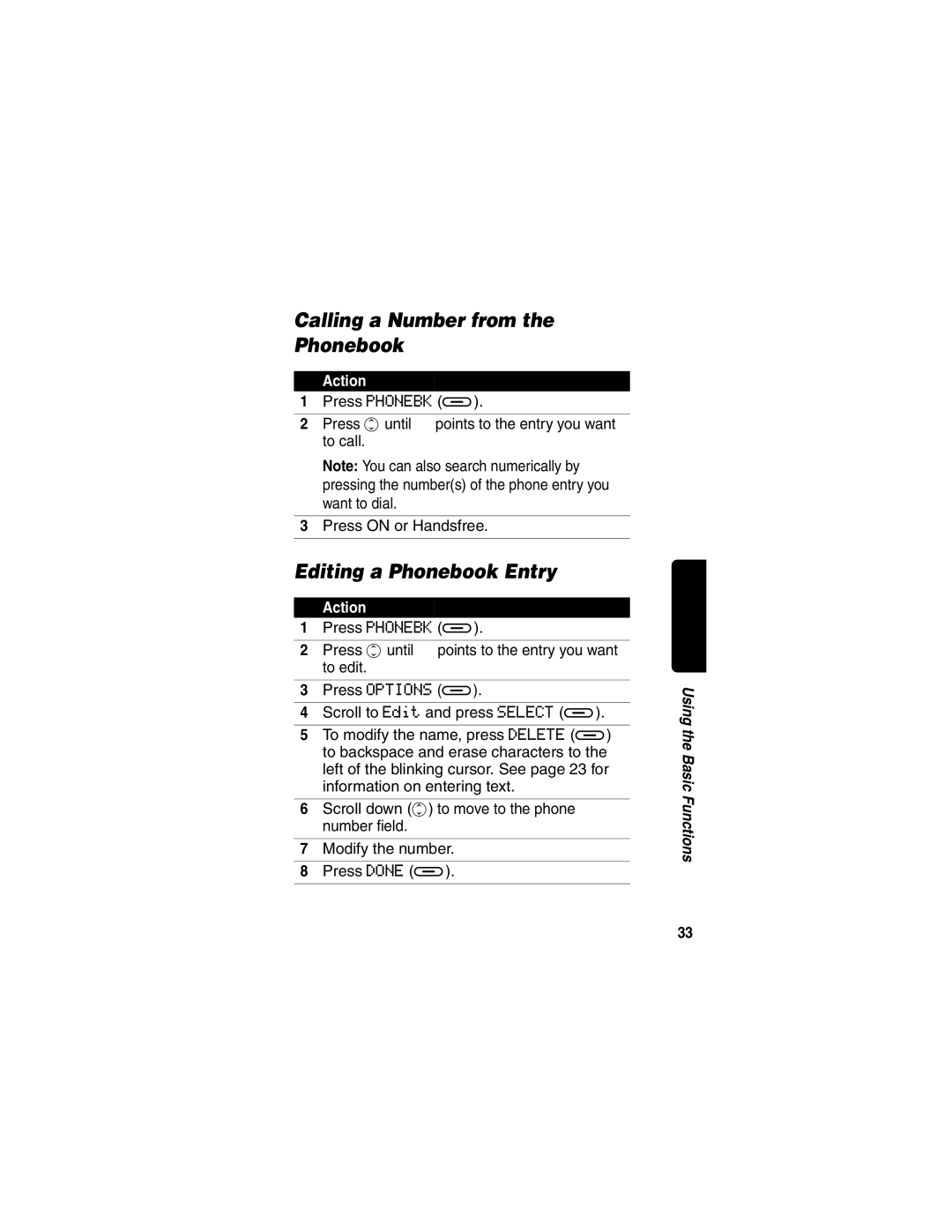 Motorola MD470 manual Calling a Number from the Phonebook, Editing a Phonebook Entry 