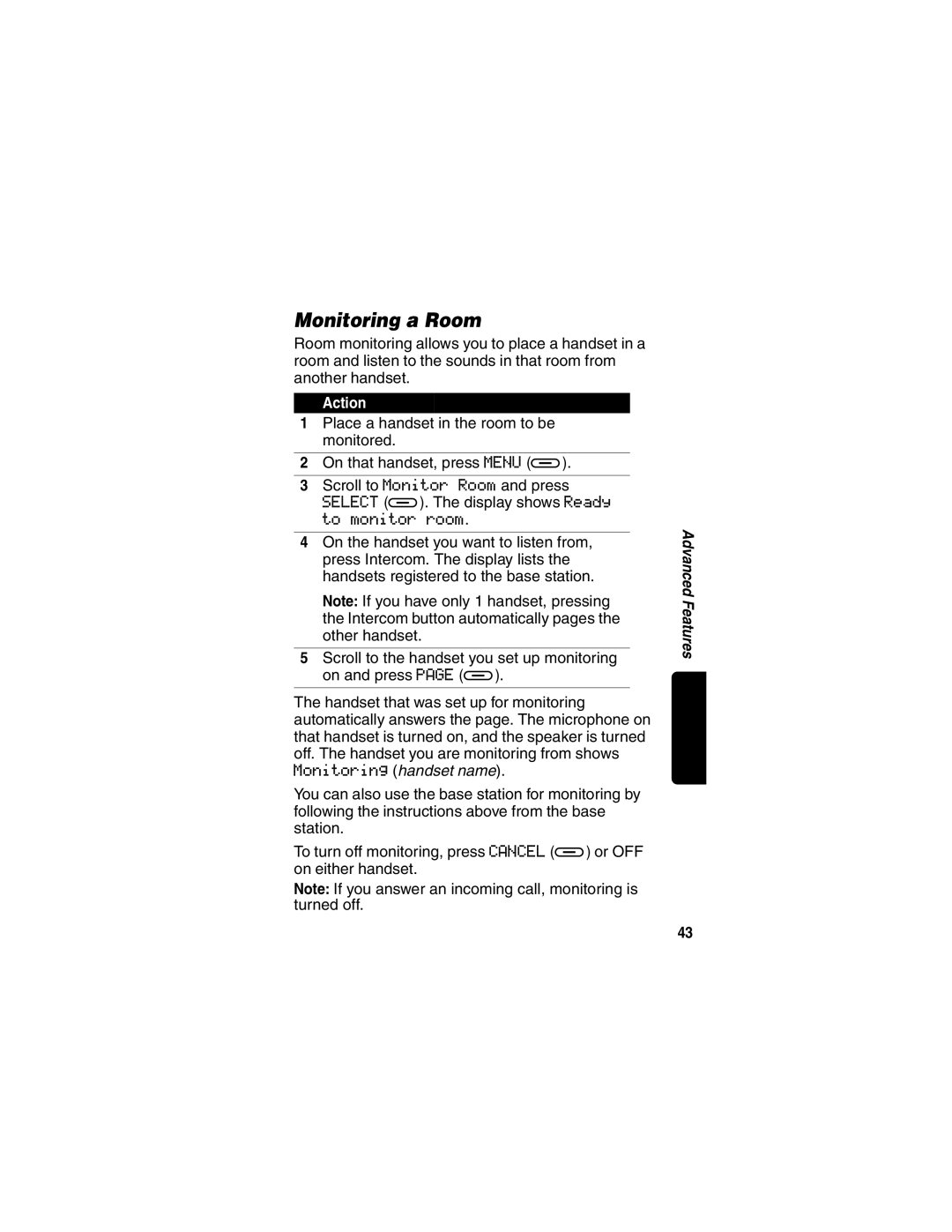 Motorola MD470 manual Monitoring a Room 