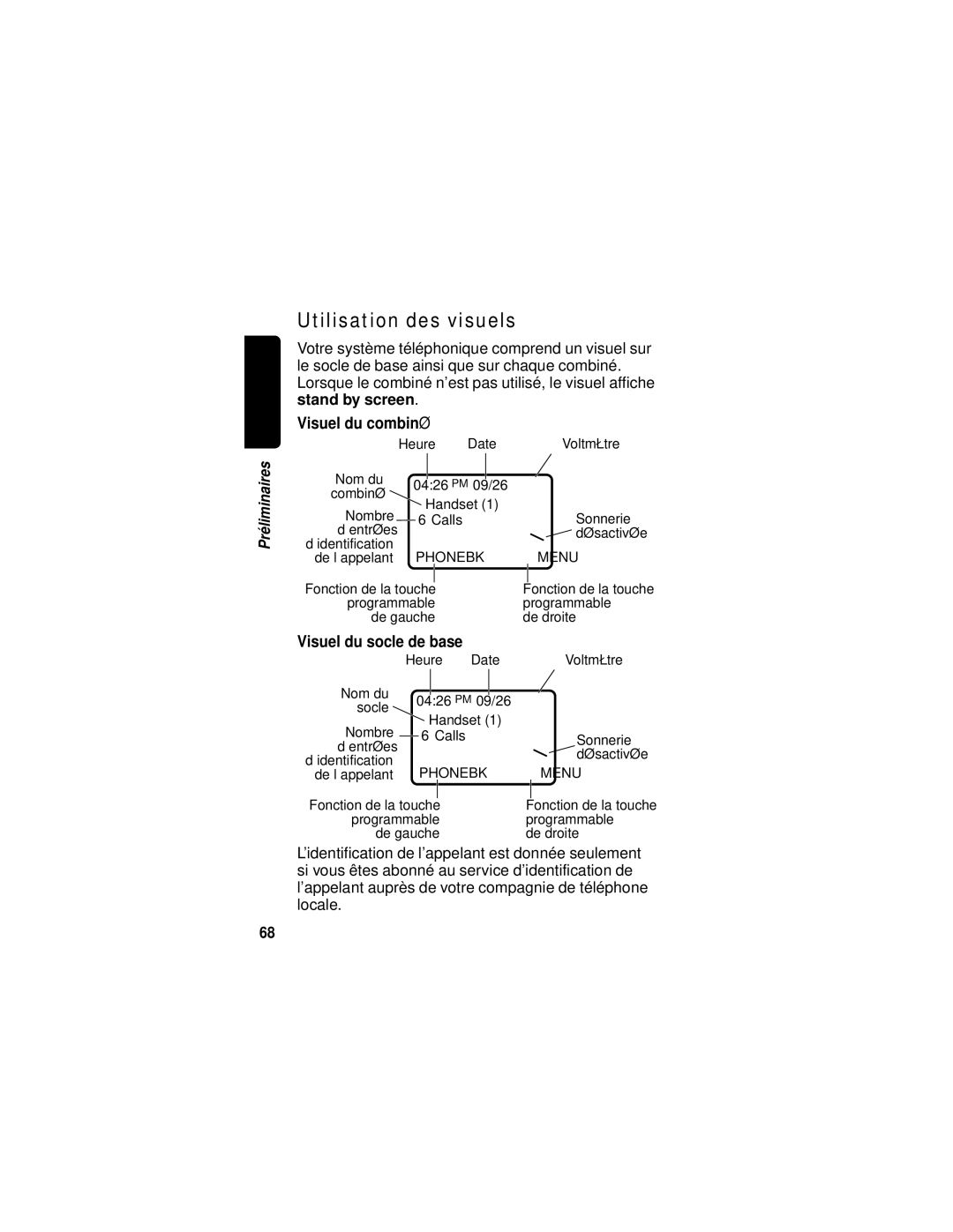 Motorola MD470 manual Utilisation des visuels, Visuel du combiné 