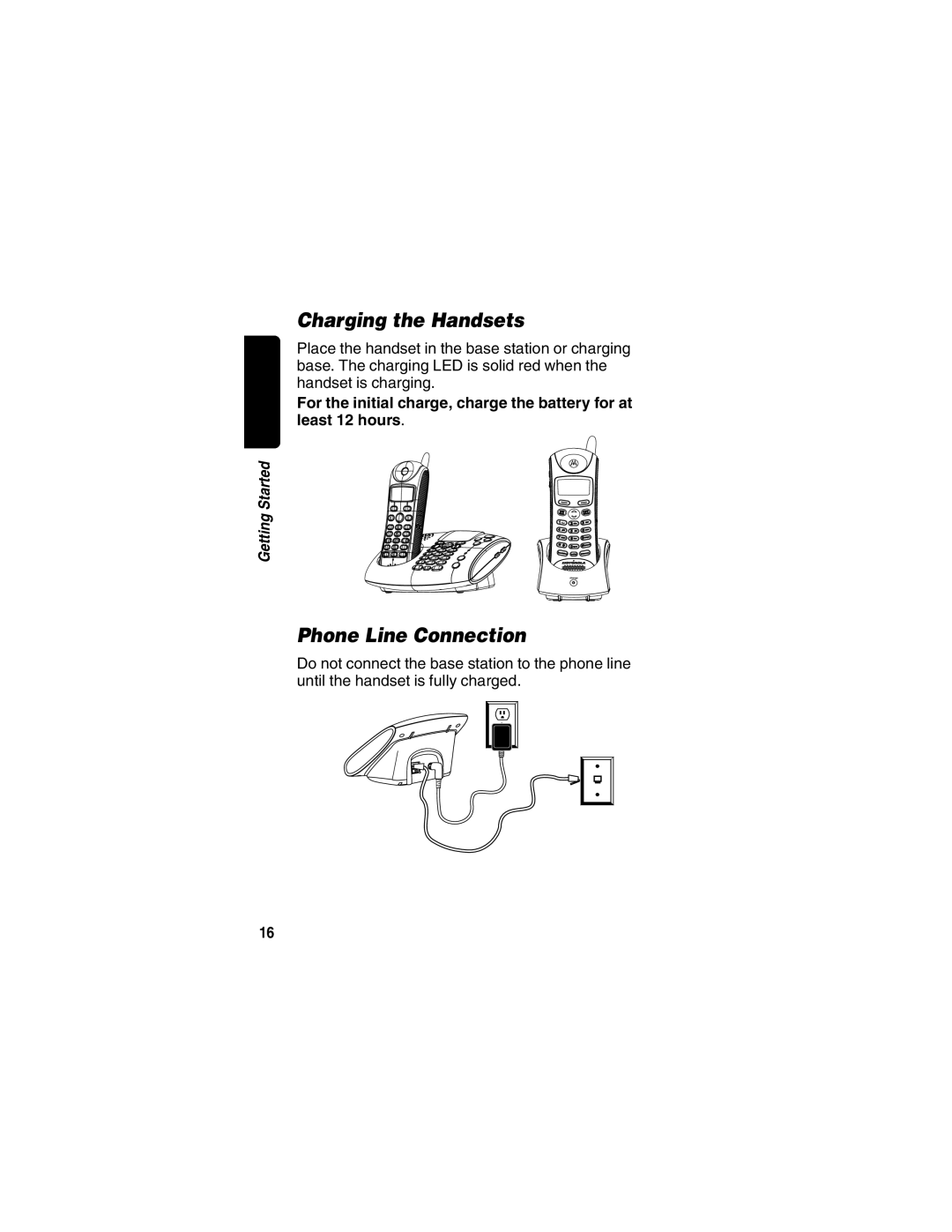 Motorola MD480 Series manual Charging the Handsets, Phone Line Connection 