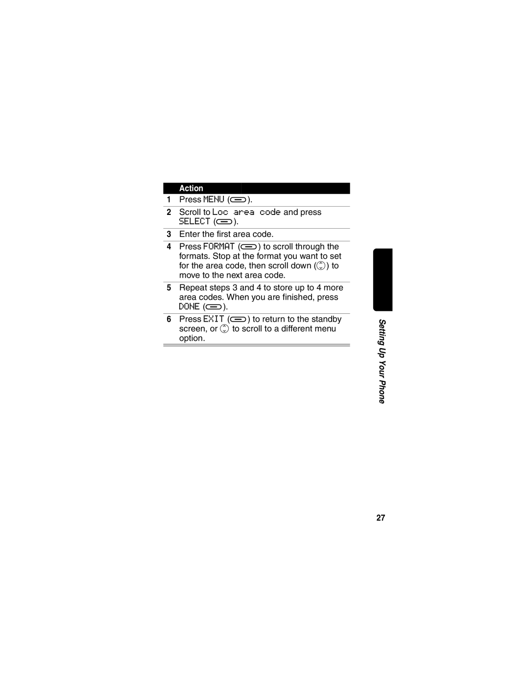 Motorola MD480 Series manual Press Menu a Scroll to Loc area code and press 