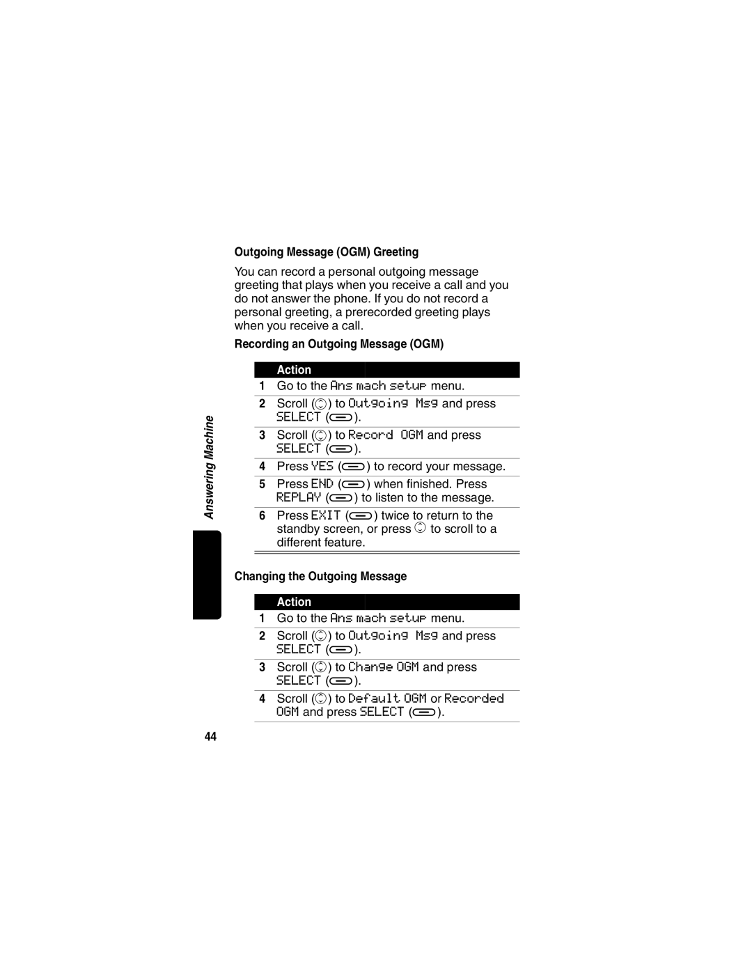 Motorola MD480 Series Outgoing Message OGM Greeting, Recording an Outgoing Message OGM, Changing the Outgoing Message 