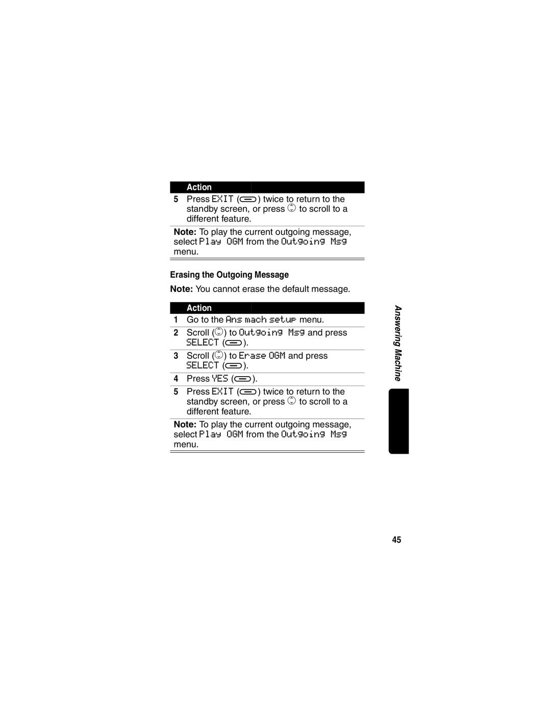 Motorola MD480 Series manual Erasing the Outgoing Message 