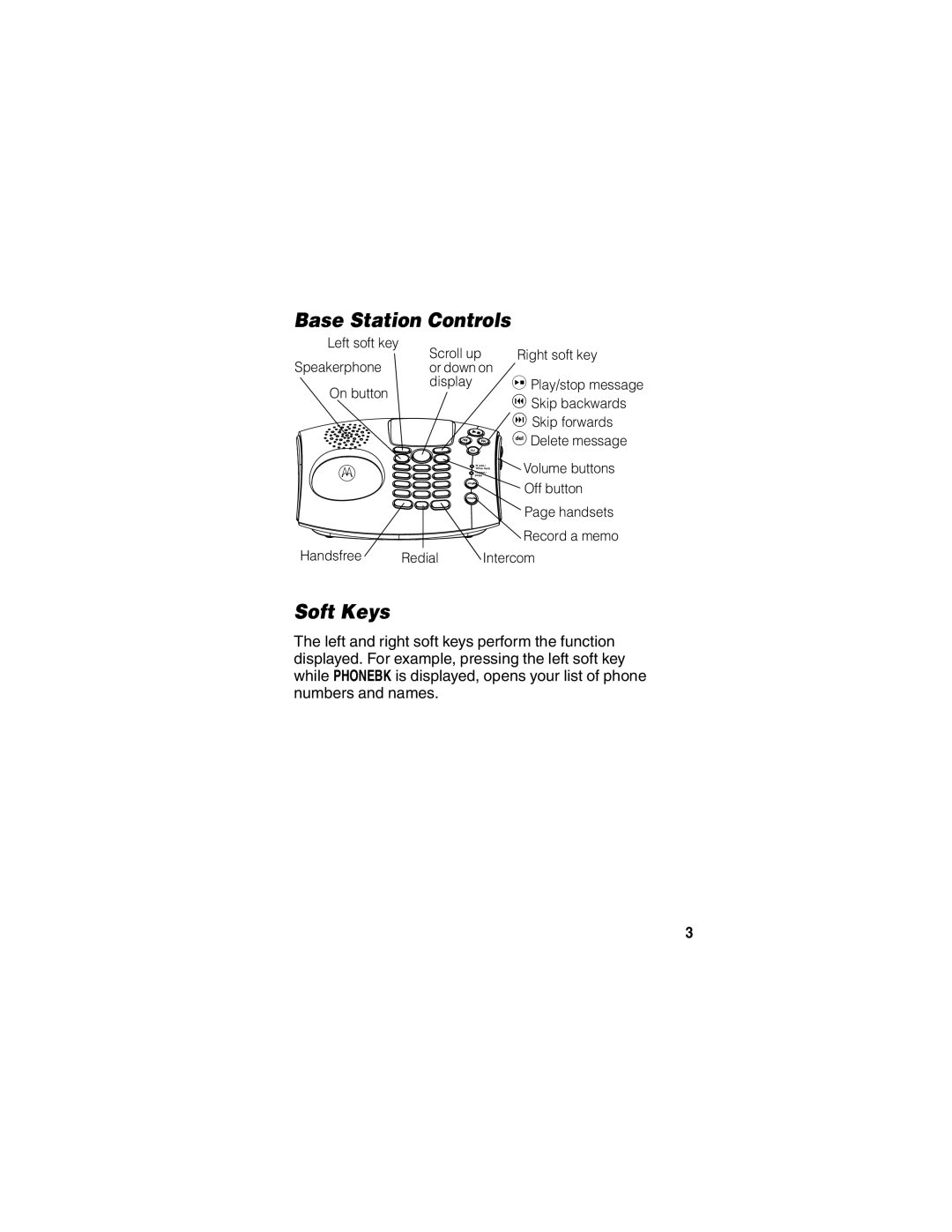 Motorola MD480 Series manual Base Station Controls, Soft Keys 