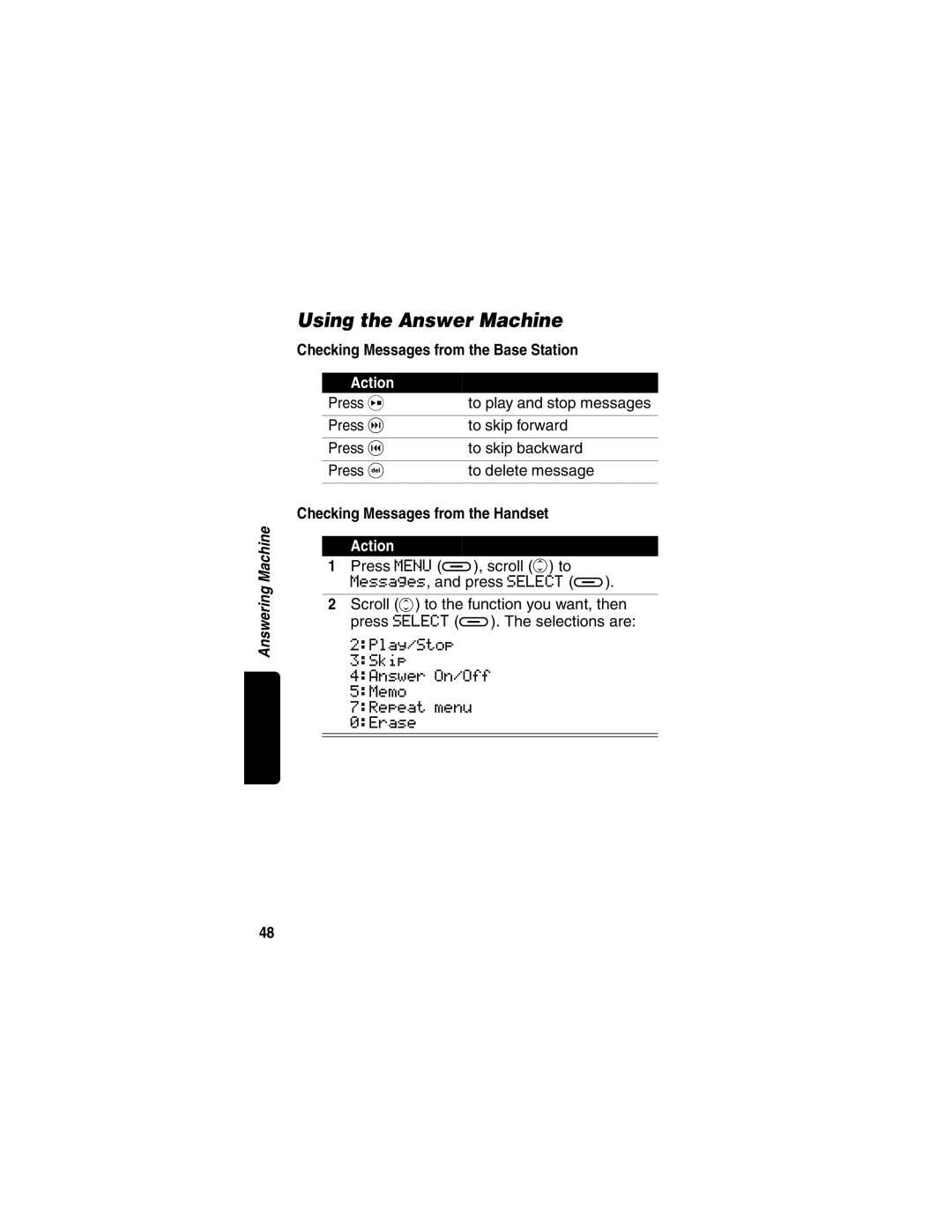 Motorola MD480 Series manual Using the Answer Machine, Checking Messages from the Base Station 