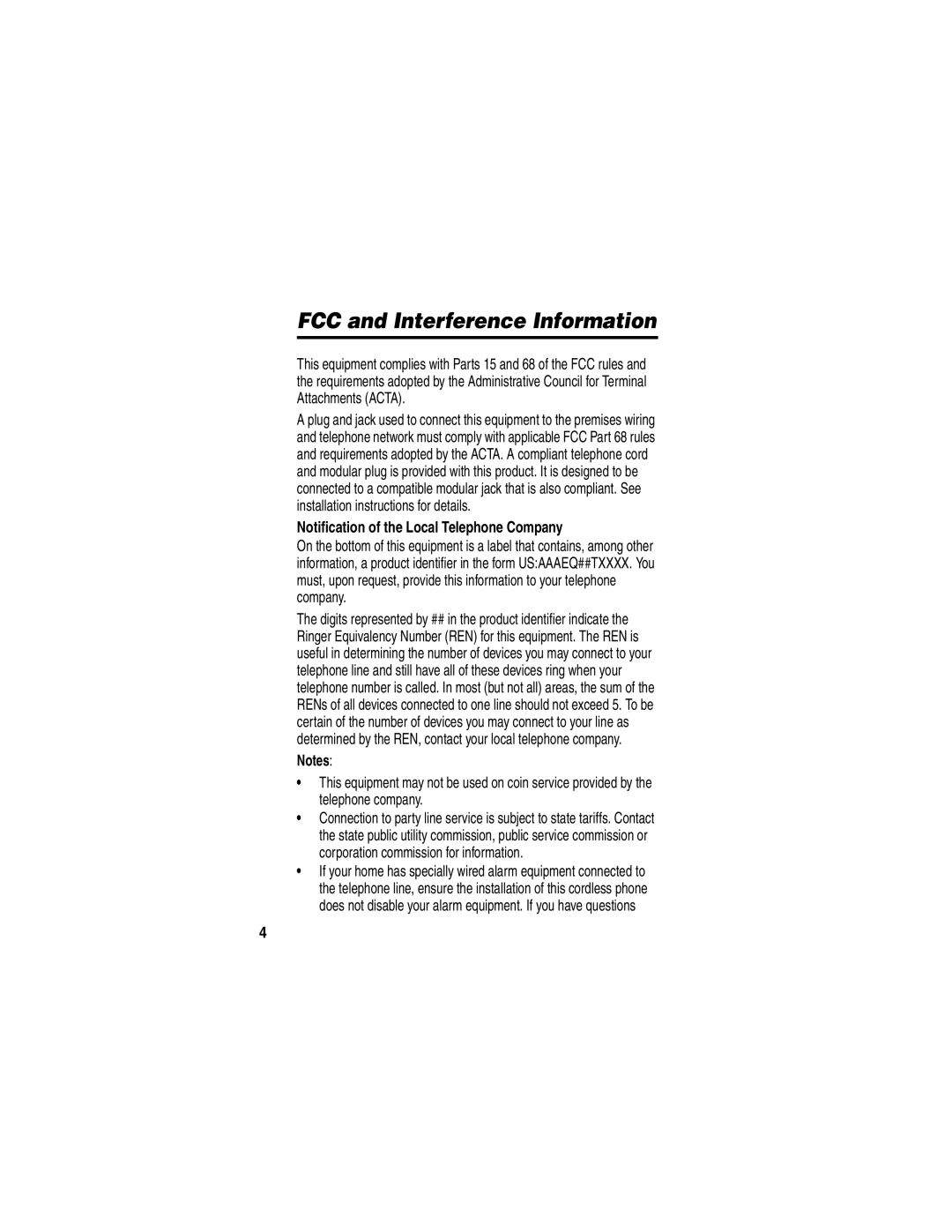 Motorola MD480 Series manual FCC and Interference Information, Notification of the Local Telephone Company 