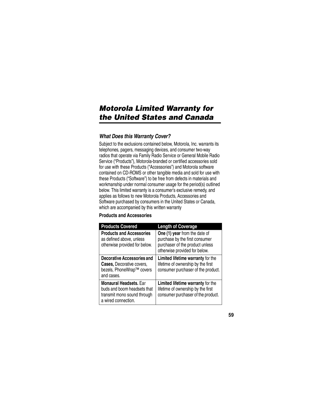 Motorola MD480 Series manual Motorola Limited Warranty for the United States and Canada, Products and Accessories 