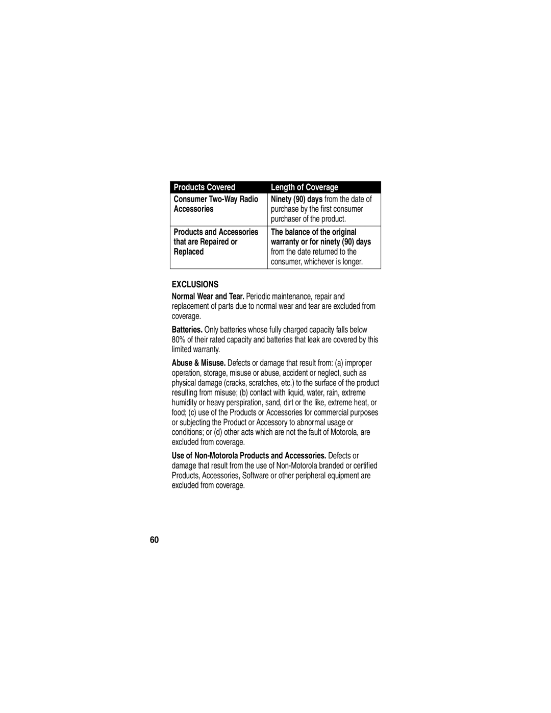 Motorola MD480 Series manual Accessories, Purchaser of the product, That are Repaired or, Replaced 