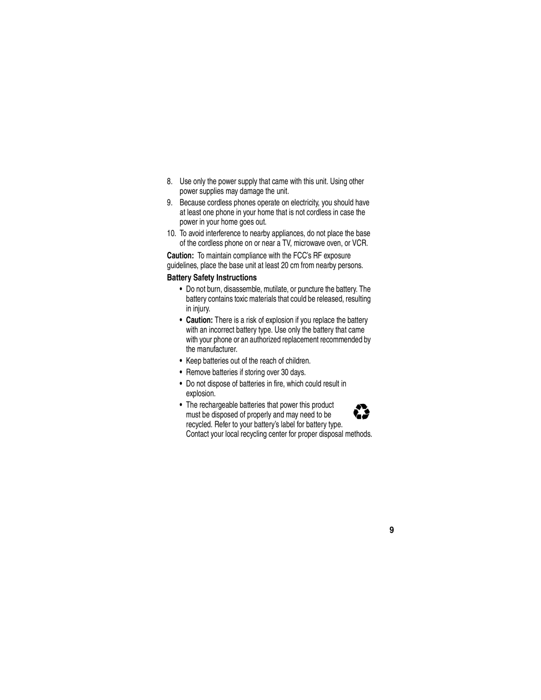 Motorola MD480 manual Battery Safety Instructions 