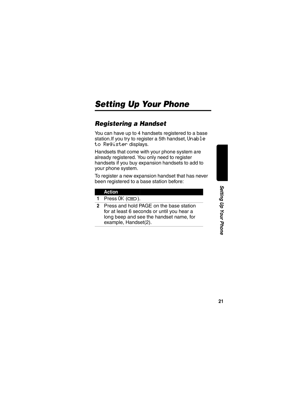 Motorola MD480 manual Setting Up Your Phone, Registering a Handset 