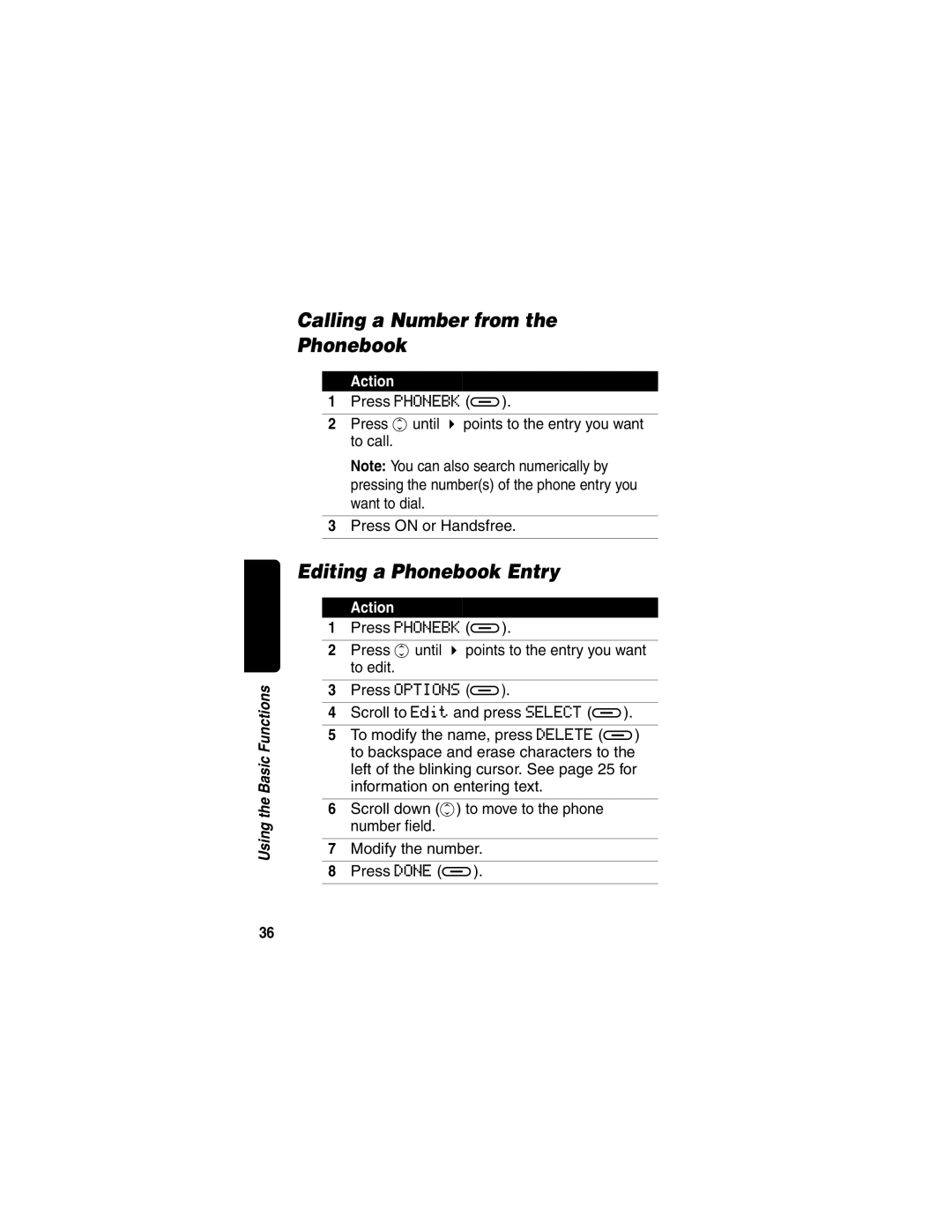 Motorola MD480 manual Calling a Number from Phonebook, Editing a Phonebook Entry 