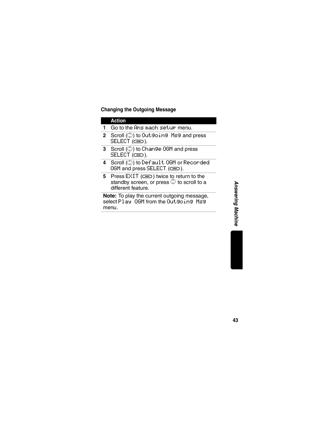 Motorola MD480 manual Changing the Outgoing Message 