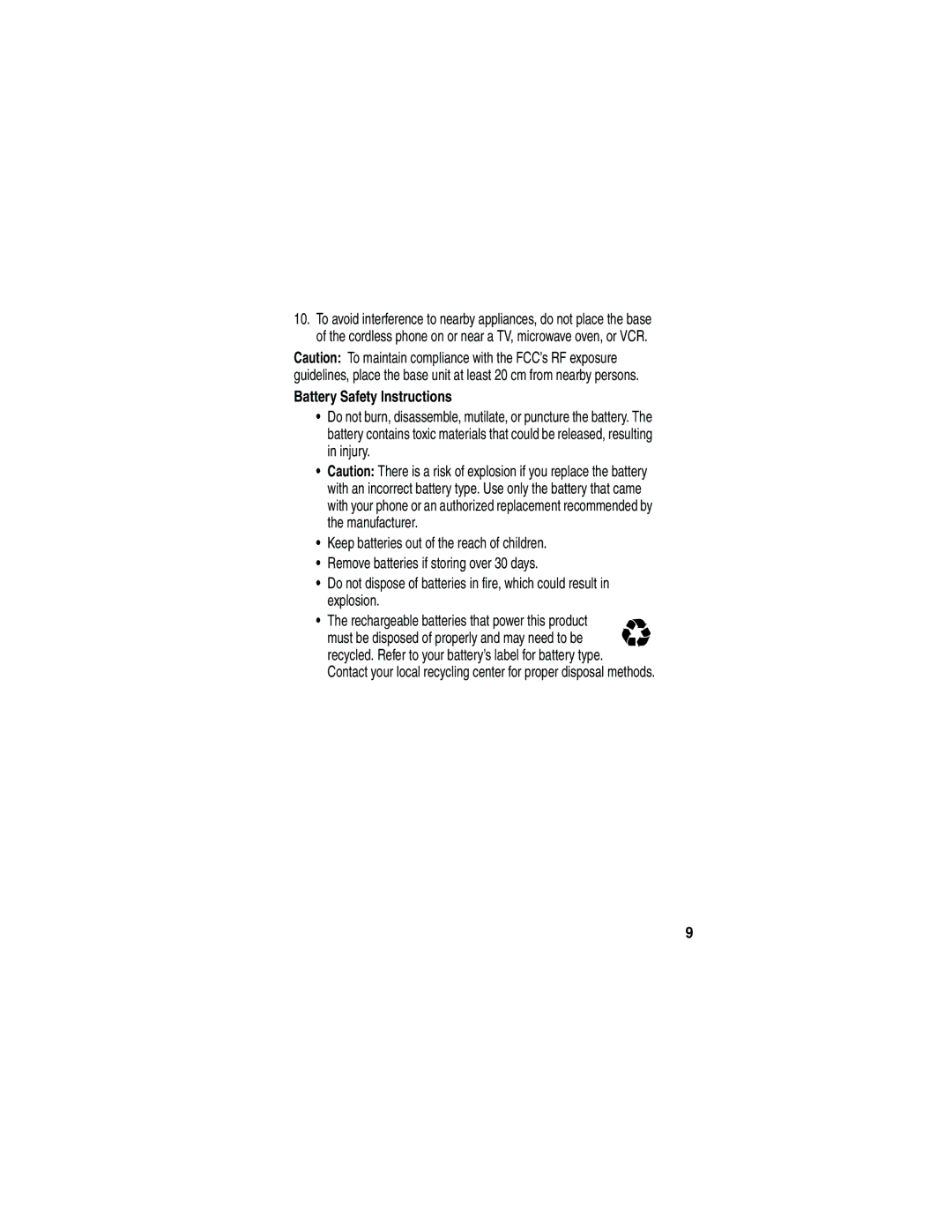 Motorola MD481 manual Battery Safety Instructions 