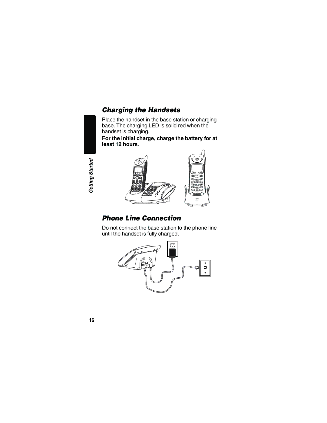 Motorola MD481 manual Charging the Handsets, Phone Line Connection 