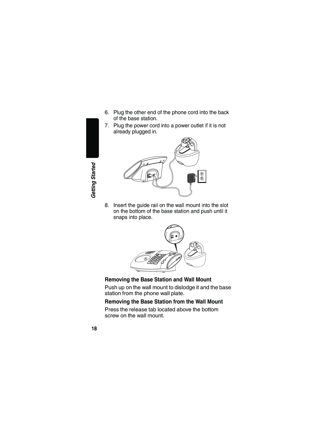 Motorola MD481 manual Removing the Base Station and Wall Mount 