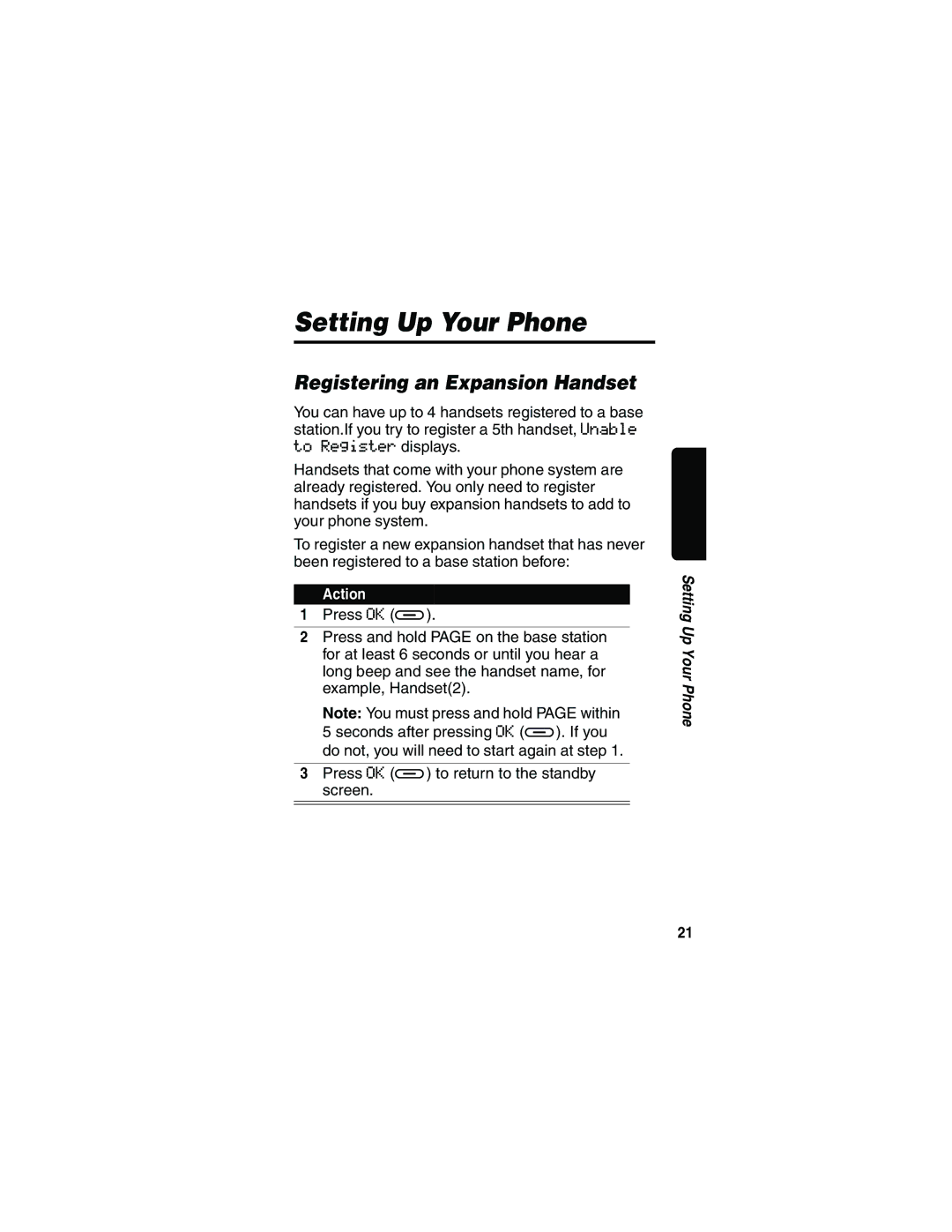 Motorola MD481 manual Setting Up Your Phone, Registering an Expansion Handset 