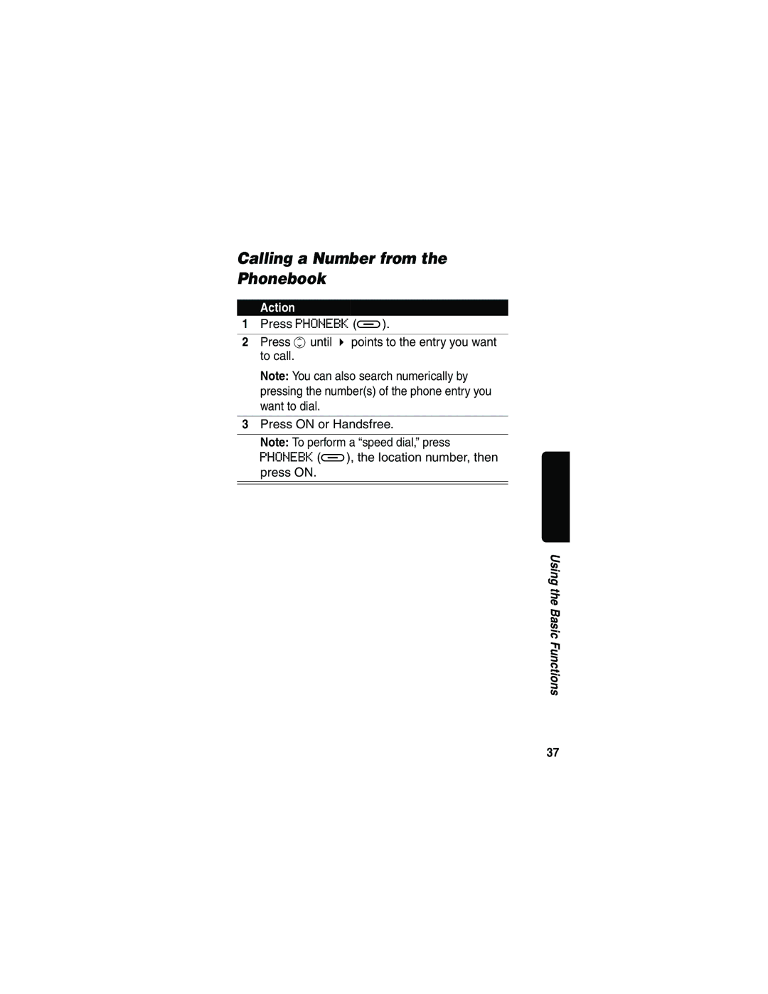 Motorola MD481 manual Calling a Number from Phonebook 