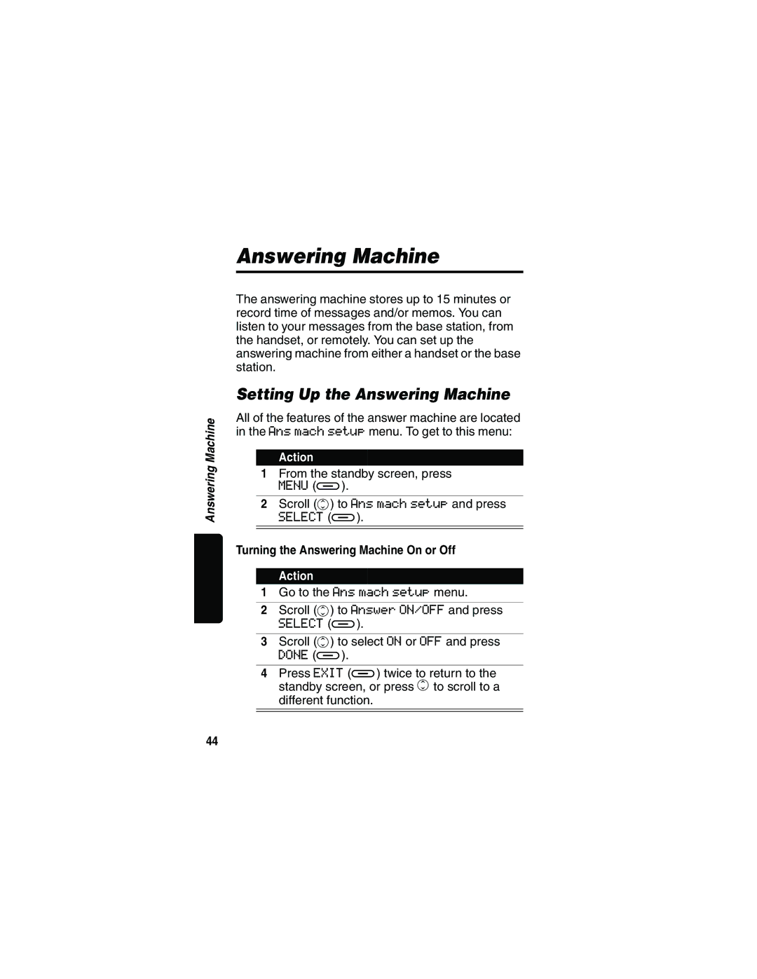 Motorola MD481 manual Setting Up the Answering Machine, Turning the Answering Machine On or Off 