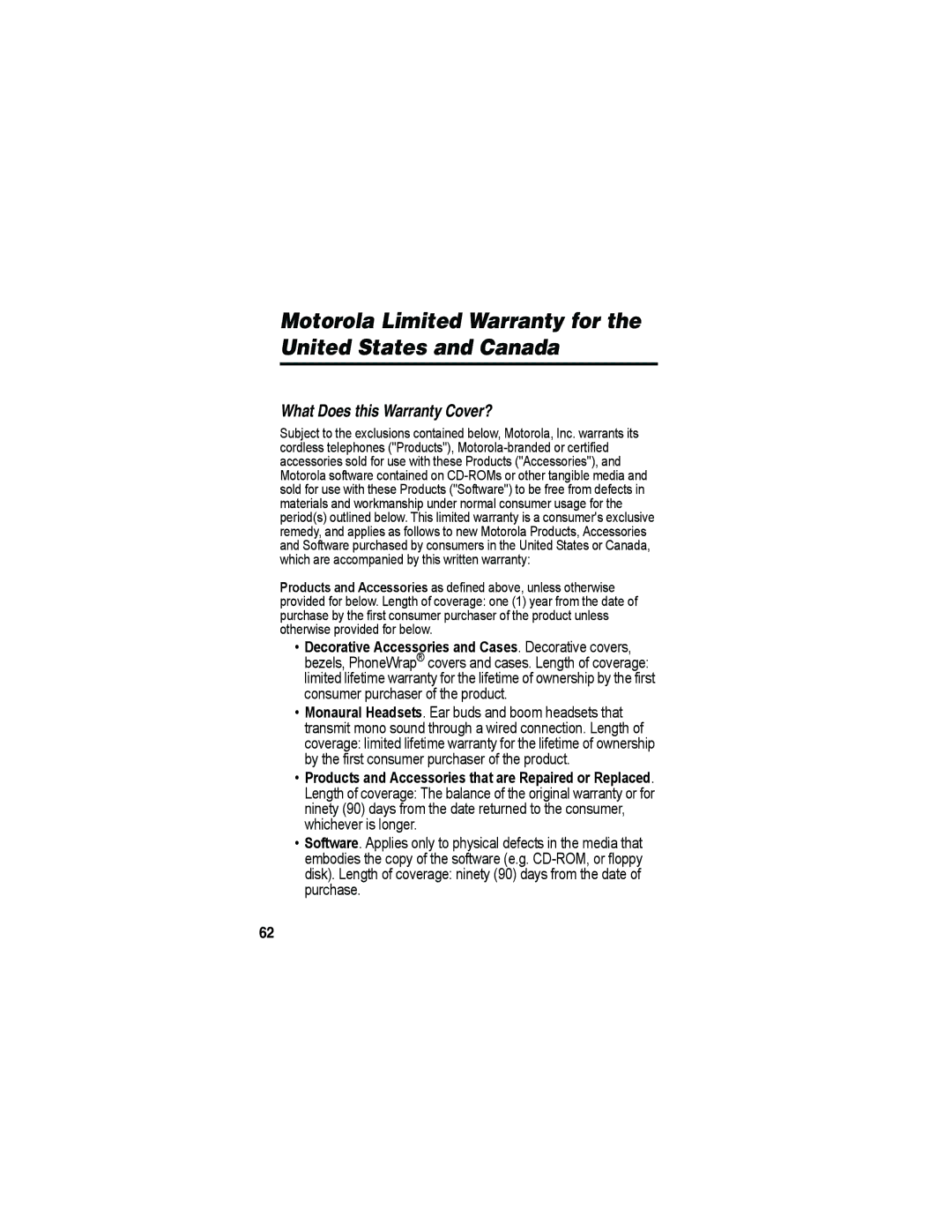 Motorola MD481 manual Motorola Limited Warranty for the United States and Canada 