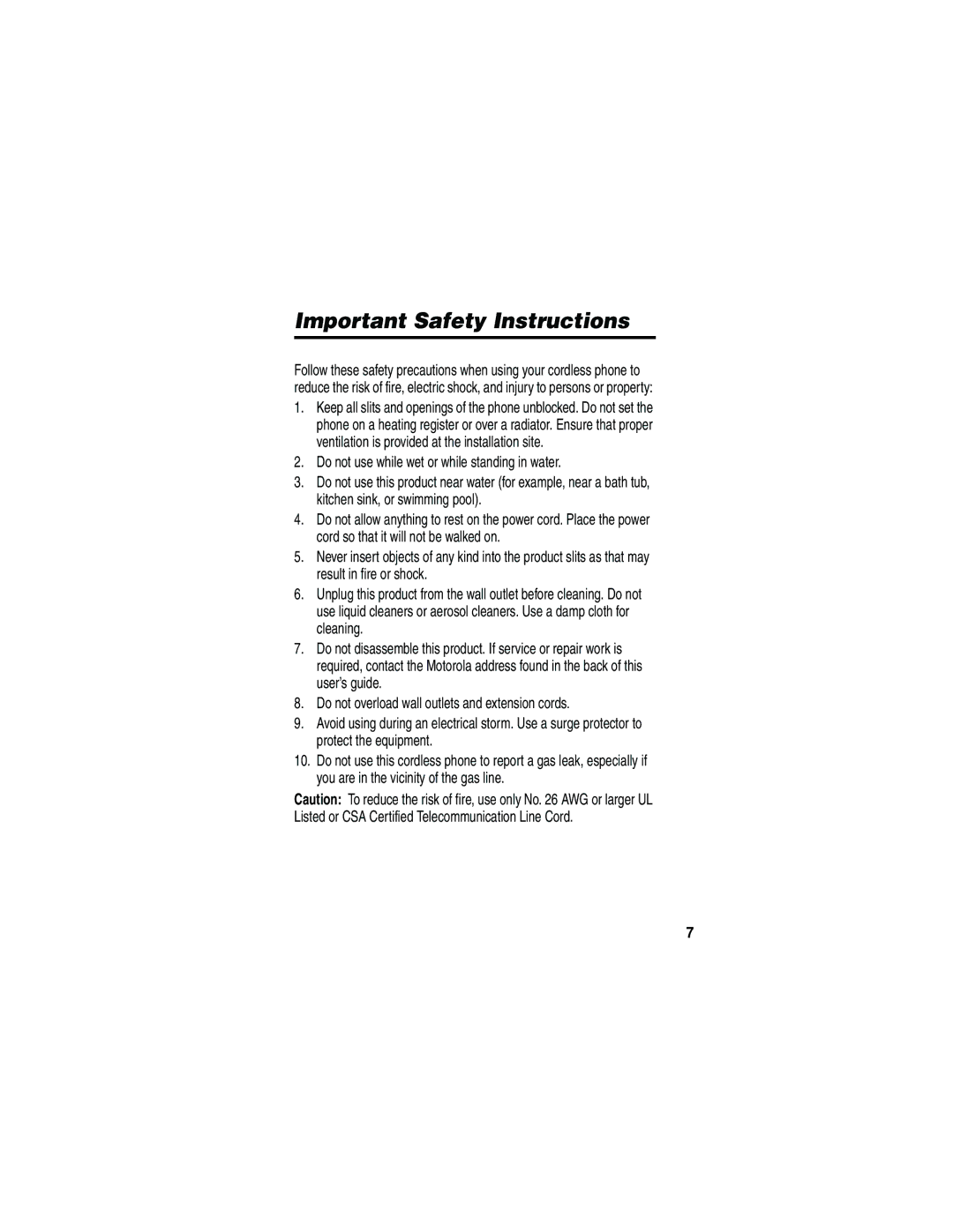 Motorola MD481 manual Important Safety Instructions 