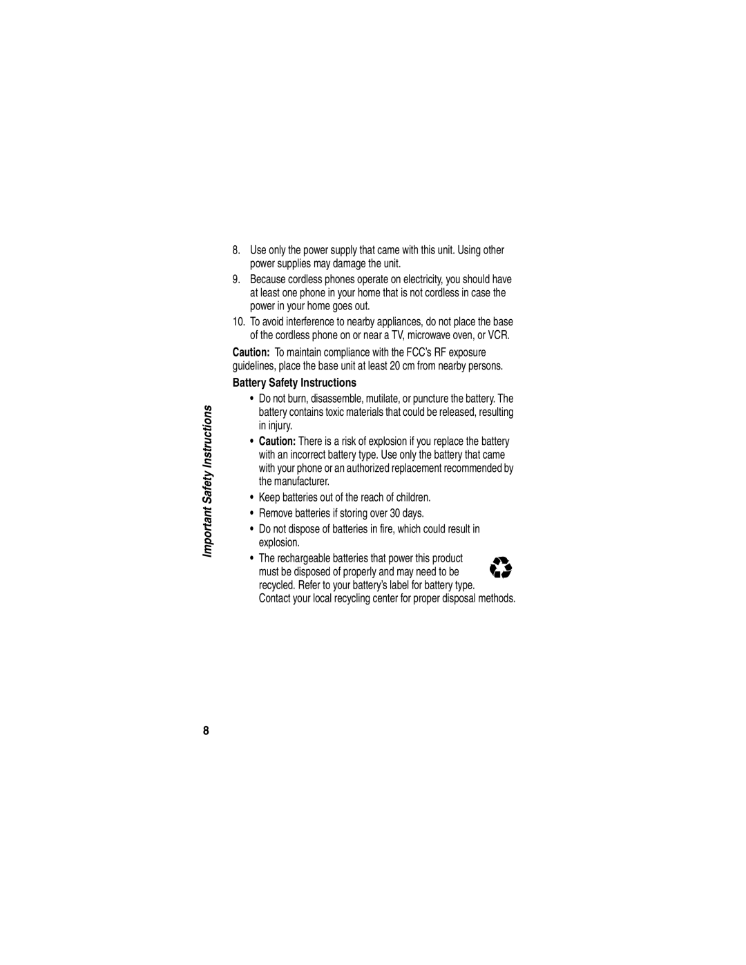 Motorola MD490 manual Battery Safety Instructions 