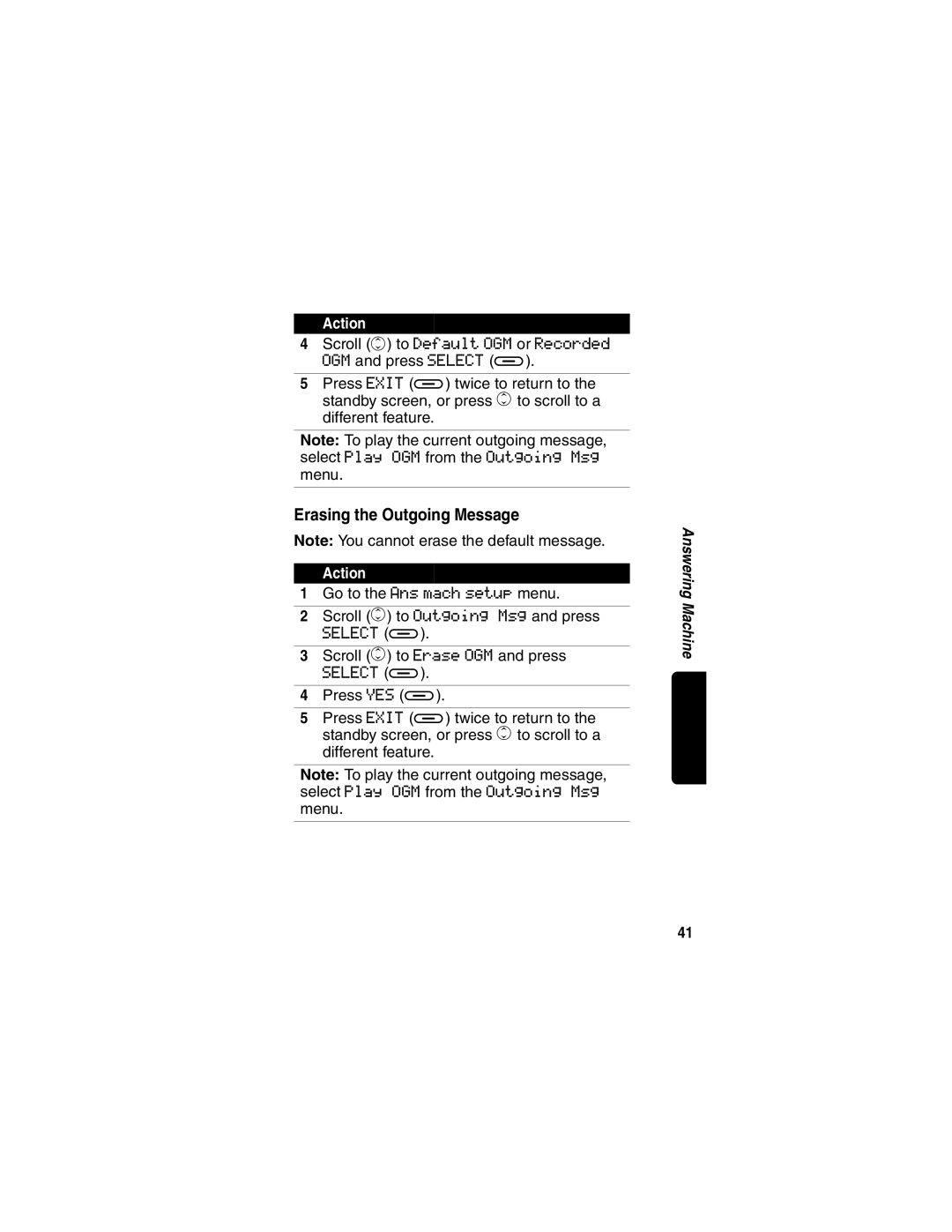 Motorola MD490 manual Erasing the Outgoing Message 