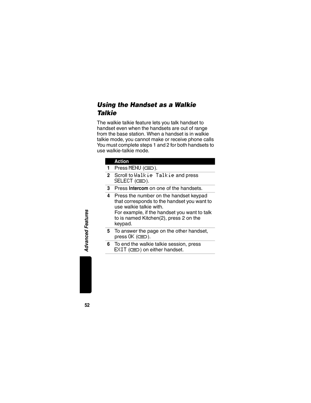 Motorola MD490 manual Using the Handset as a Walkie Talkie 