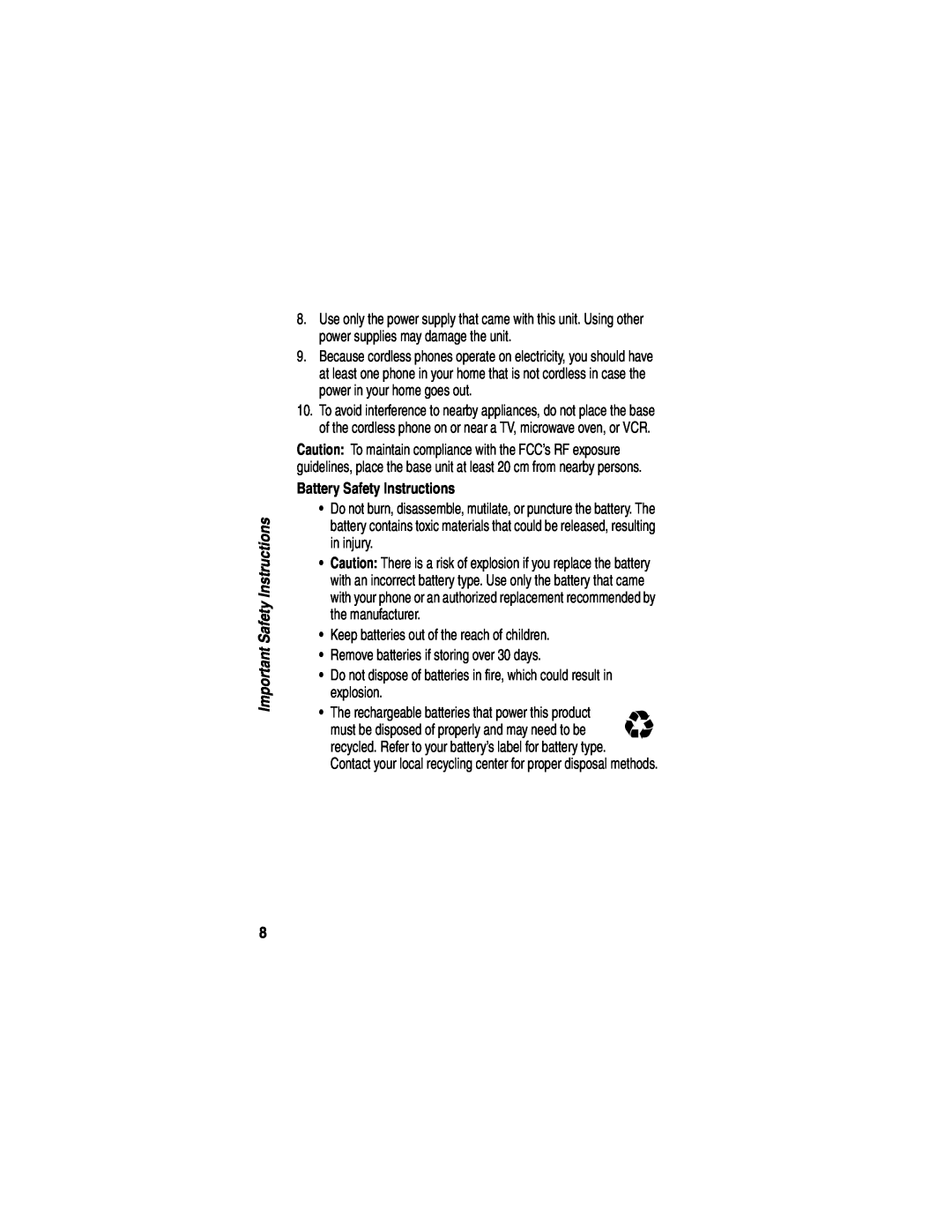 Motorola MD490 Battery Safety Instructions, Keep batteries out of the reach of children, Important Safety Instructions 
