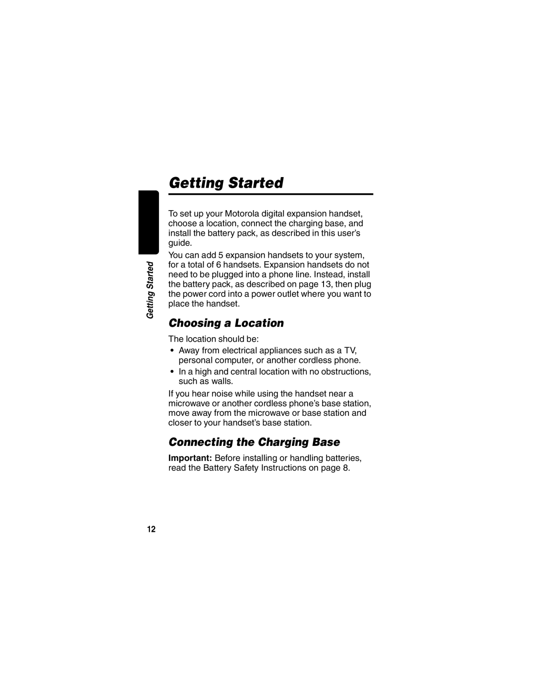 Motorola MD60 Series manual Choosing a Location, Connecting the Charging Base 