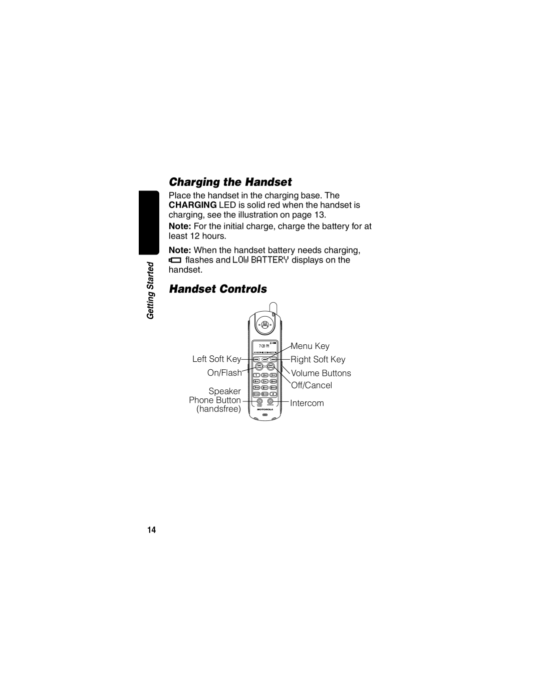 Motorola MD60 Series manual Charging the Handset, Handset Controls 