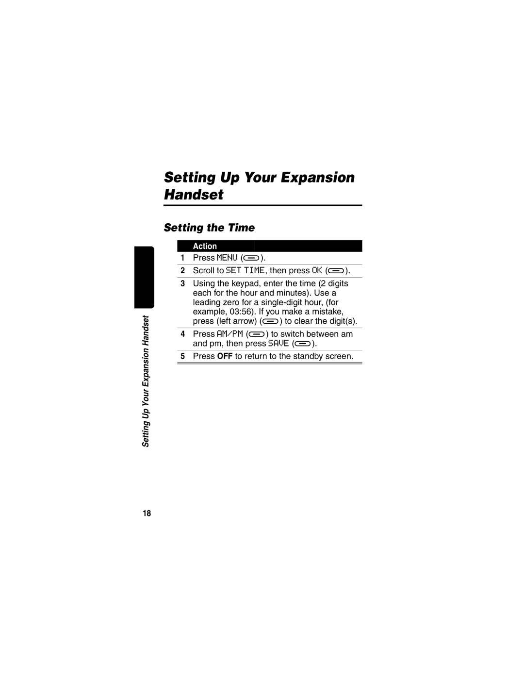 Motorola MD60 Series manual Setting Up Your Expansion Handset, Setting the Time 