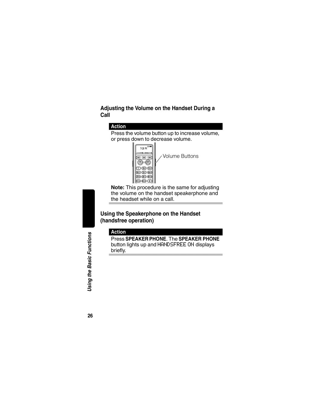 Motorola MD60 Series manual Adjusting the Volume on the Handset During a Call 