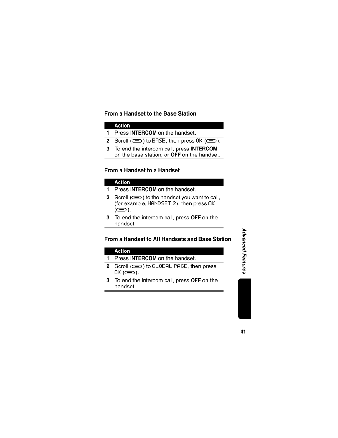 Motorola MD60 Series manual From a Handset to the Base Station, From a Handset to a Handset 