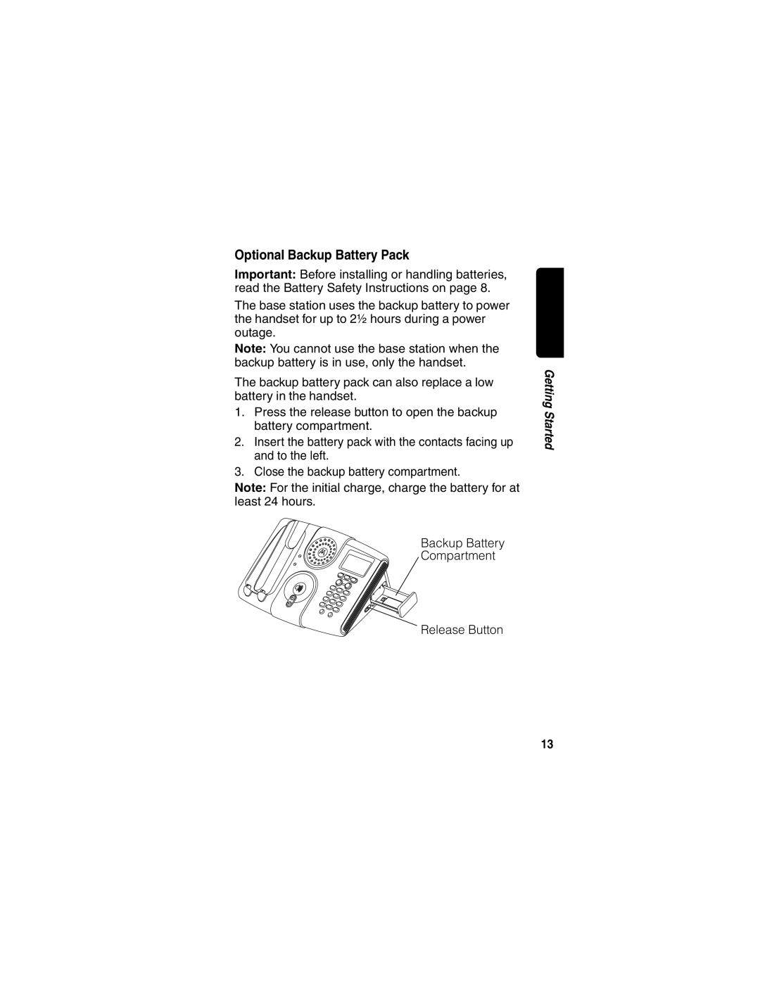 Motorola MD670 Series manual Optional Backup Battery Pack 