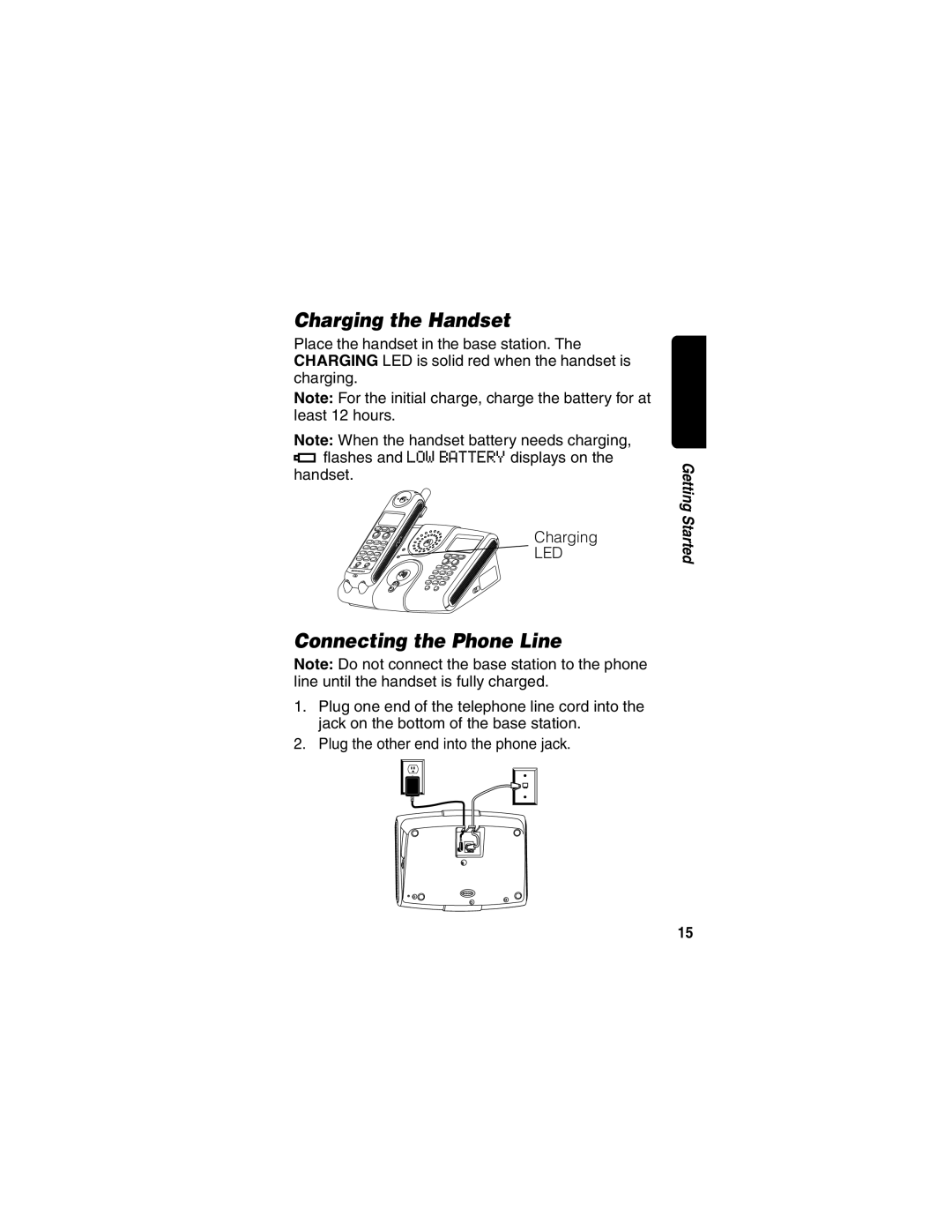 Motorola MD670 Series manual Charging the Handset, Connecting the Phone Line 