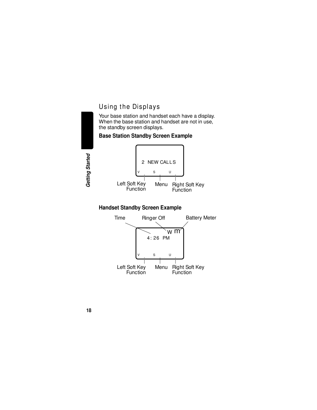 Motorola MD670 Series manual Using the Displays, Base Station Standby Screen Example, Handset Standby Screen Example 